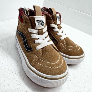 VANS Sk8-Hi Zip MTE Plaid Brown Suede Hi-Top Sneakers Toddler Size 6.5